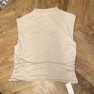 Abercrombie & Fitch Beige Fitted High Neck Sleeveless Ruched Top [Size: XL]